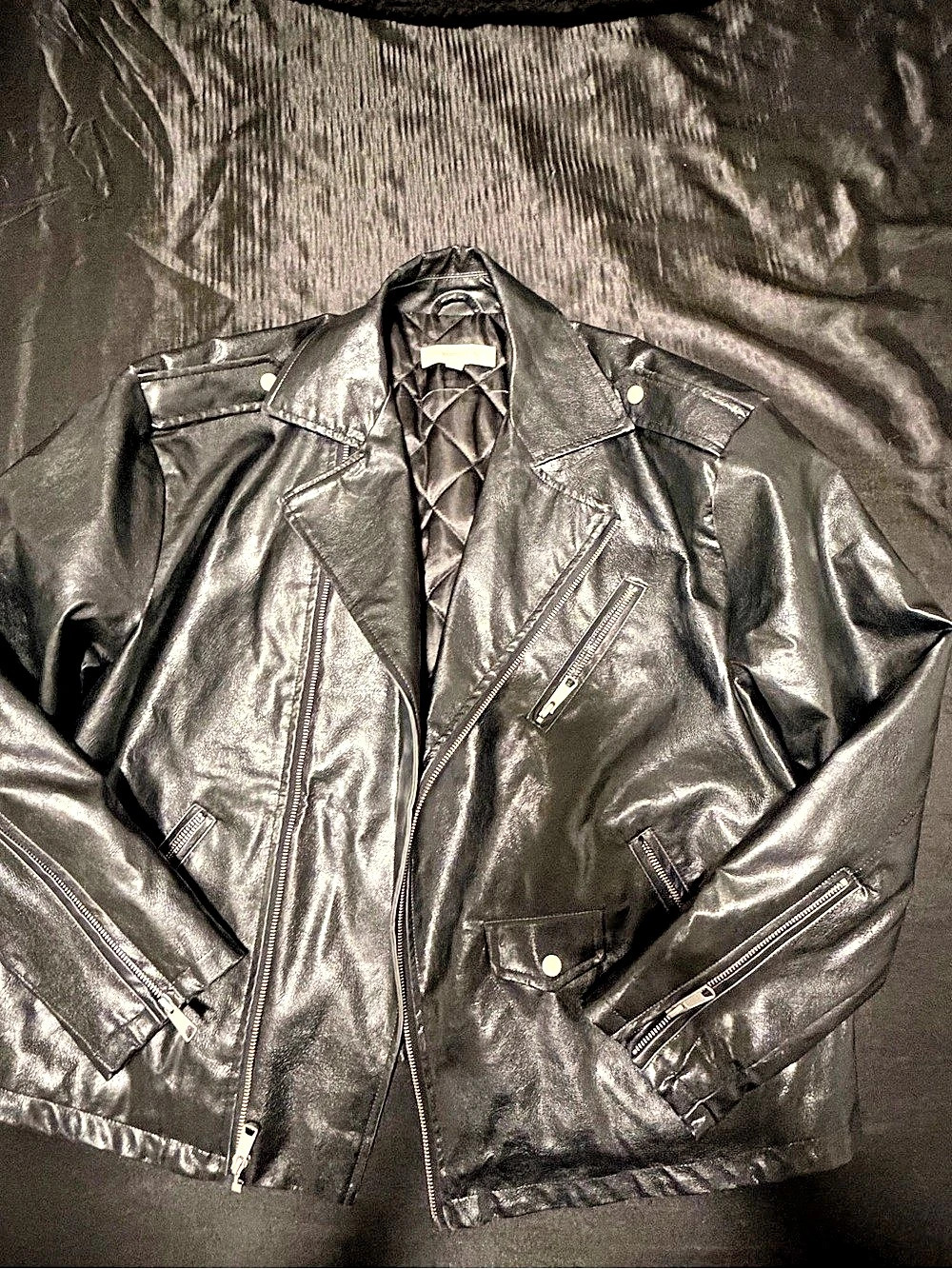Standard/Cloth Black Leather Moto Jacket Size Small